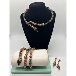 Sweet Romance 3pc Set Wrap serpent snake bracelet necklace earring Swarovksi 14k